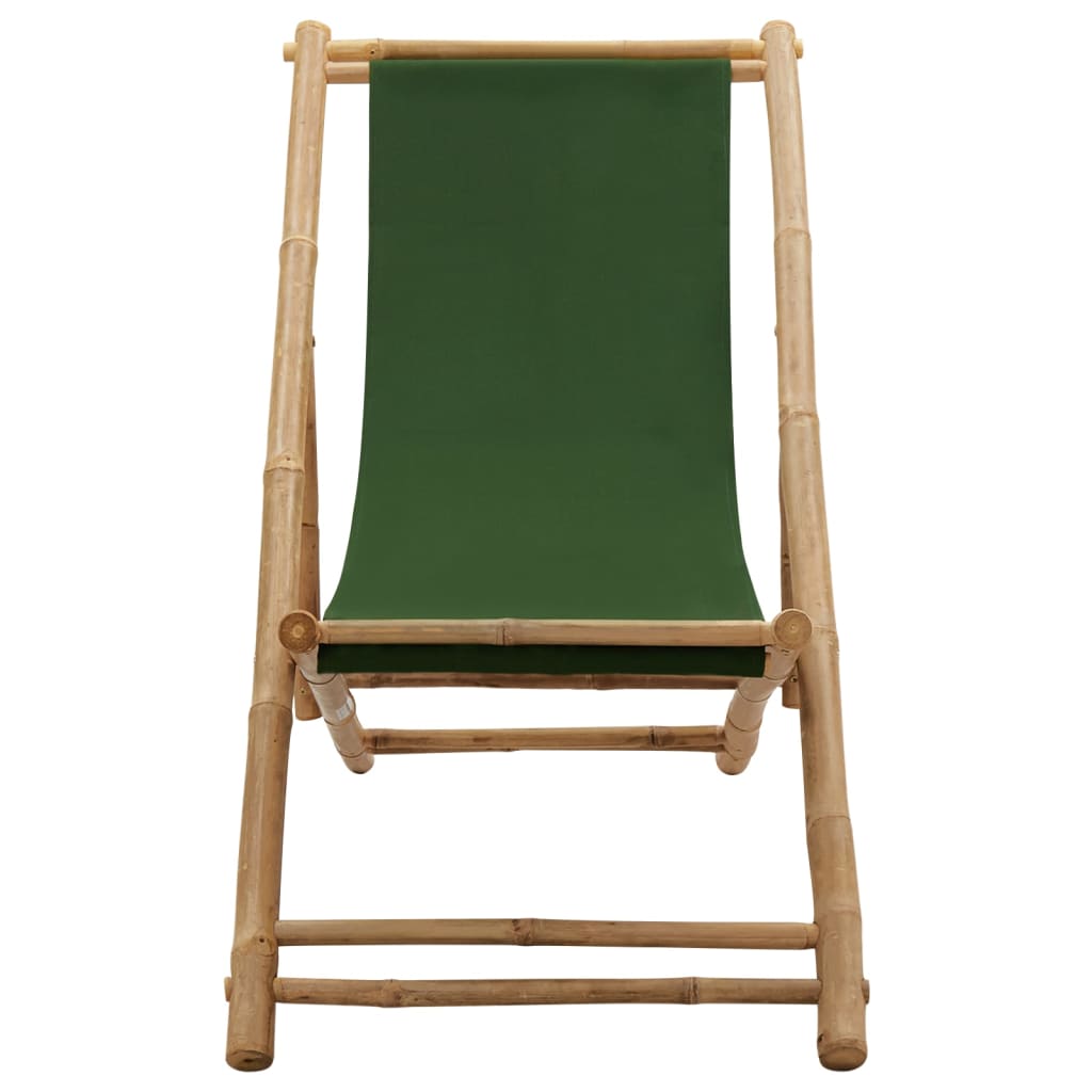 vidaXL Beach Chair | Green | Bamboo and canvas | Perfect for adults | Foldable
