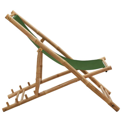 vidaXL Beach Chair | Green | Bamboo and canvas | Perfect for adults | Foldable