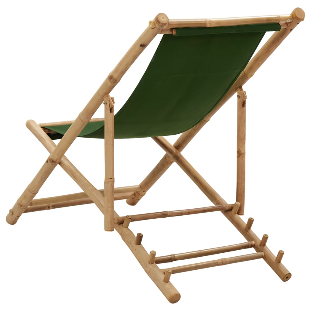 vidaXL Beach Chair | Green | Bamboo and canvas | Perfect for adults | Foldable