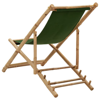 vidaXL Beach Chair | Green | Bamboo and canvas | Perfect for adults | Foldable