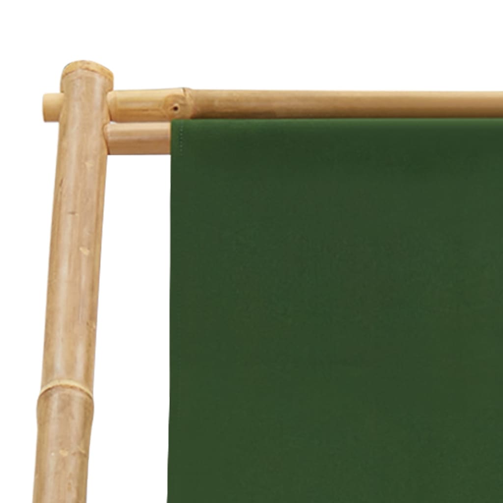 vidaXL Beach Chair | Green | Bamboo and canvas | Perfect for adults | Foldable