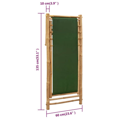 vidaXL Beach Chair | Green | Bamboo and canvas | Perfect for adults | Foldable