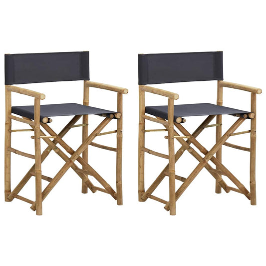 313029 vidaXL Folding Director's Chairs 2 pcs Dark Grey Bamboo and Fabric