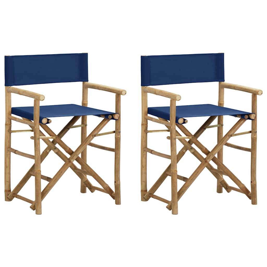 313030 vidaXL Folding Director's Chairs 2 pcs Blue Bamboo and Fabric