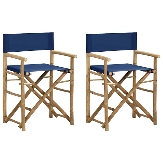 313030 vidaXL Folding Director's Chairs 2 pcs Blue Bamboo and Fabric