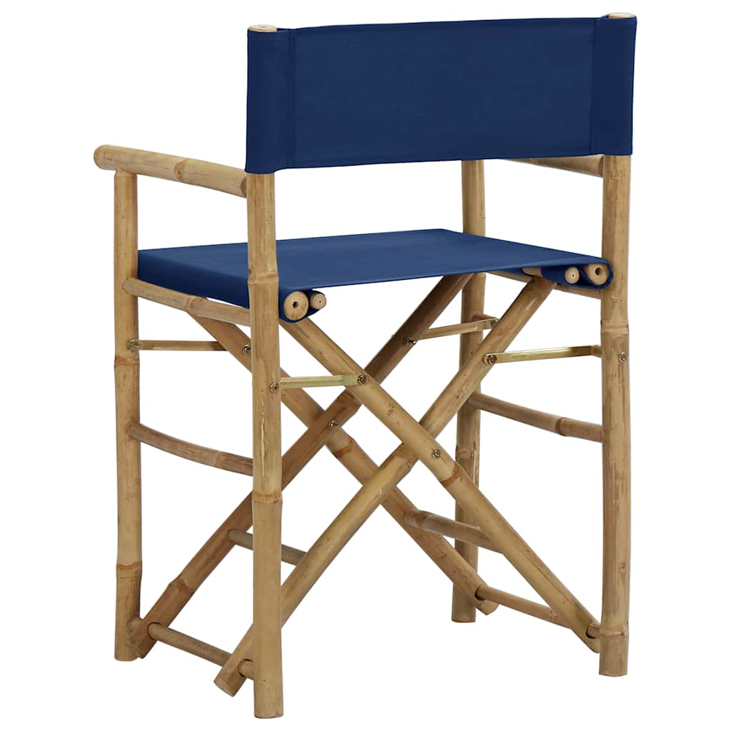 313030 vidaXL Folding Director's Chairs 2 pcs Blue Bamboo and Fabric
