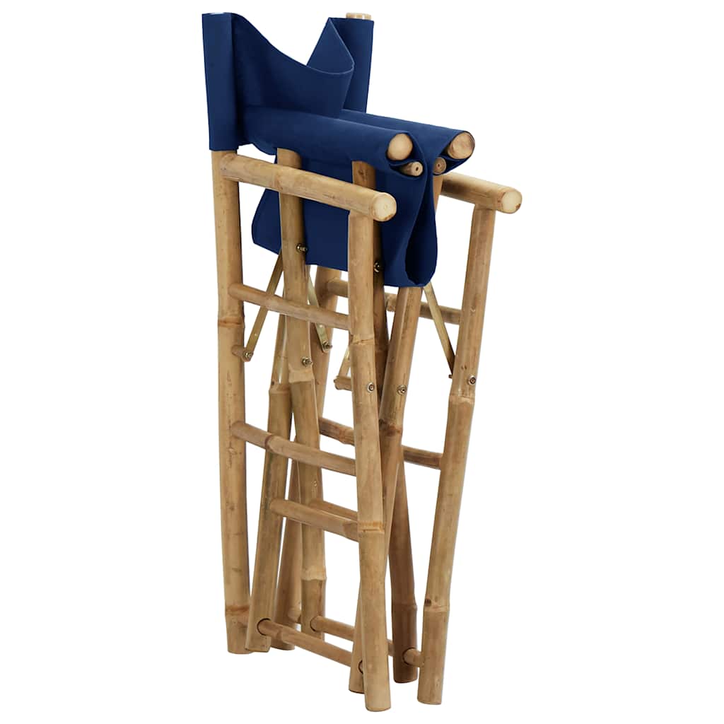 313030 vidaXL Folding Director's Chairs 2 pcs Blue Bamboo and Fabric