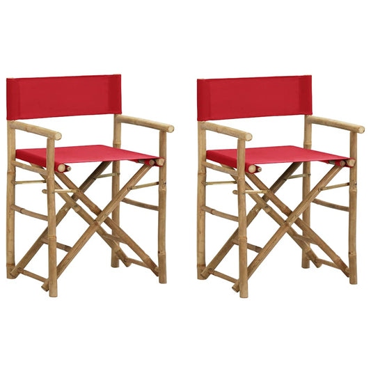313031 vidaXL Folding Director's Chairs 2 pcs Red Bamboo and Fabric