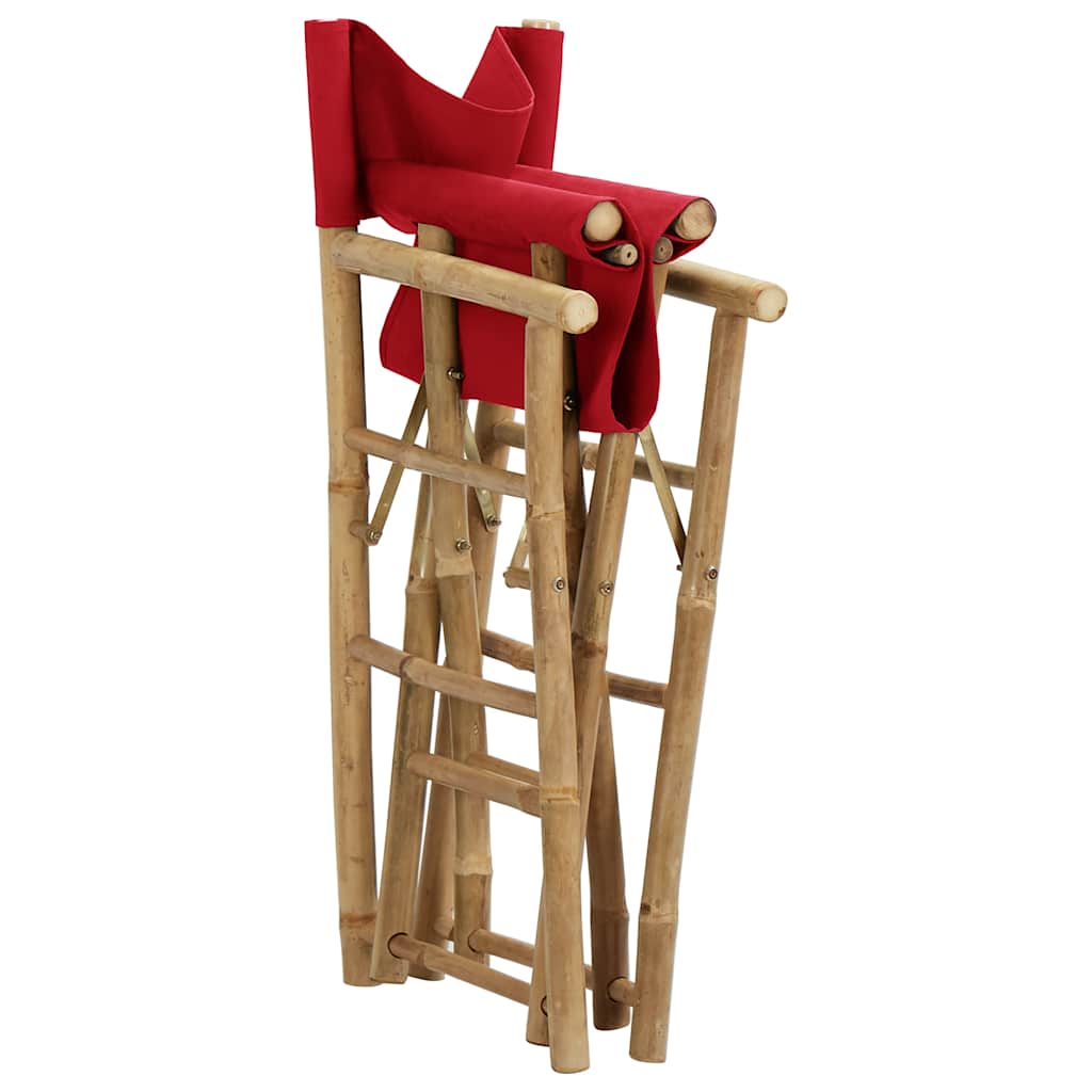 313031 vidaXL Folding Director's Chairs 2 pcs Red Bamboo and Fabric