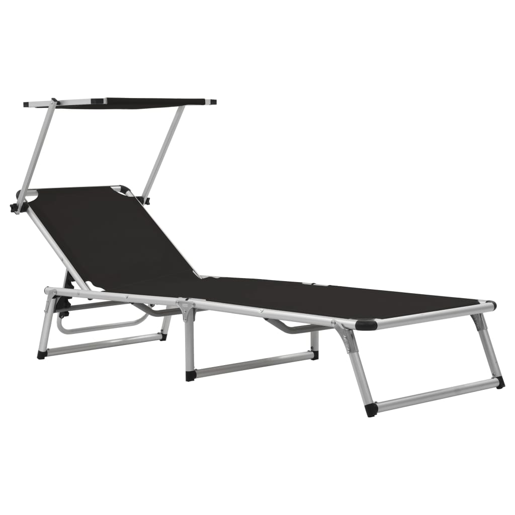 vidaXL Folding Sun Loungers with Roof 2 pcs Aluminium&Textilene Black