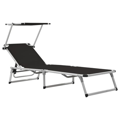 vidaXL Folding Sun Loungers with Roof 2 pcs Aluminium&Textilene Black