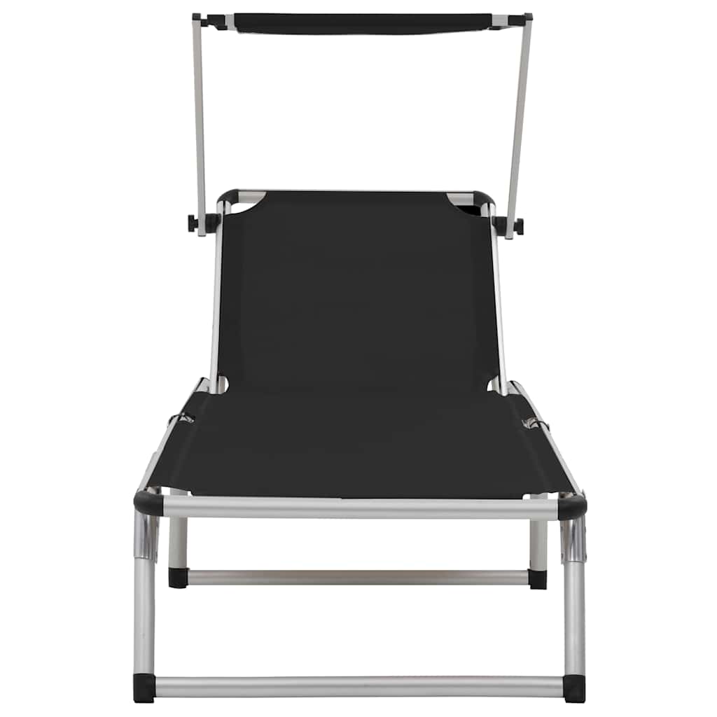 vidaXL Folding Sun Loungers with Roof 2 pcs Aluminium&Textilene Black