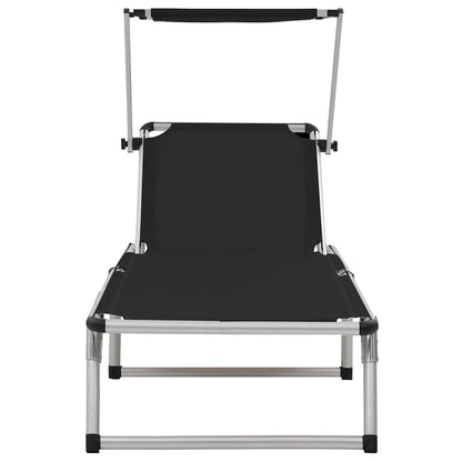 vidaXL Folding Sun Loungers with Roof 2 pcs Aluminium&Textilene Black