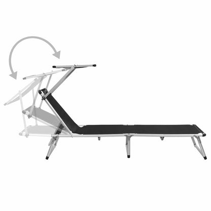 vidaXL Folding Sun Loungers with Roof 2 pcs Aluminium&Textilene Black