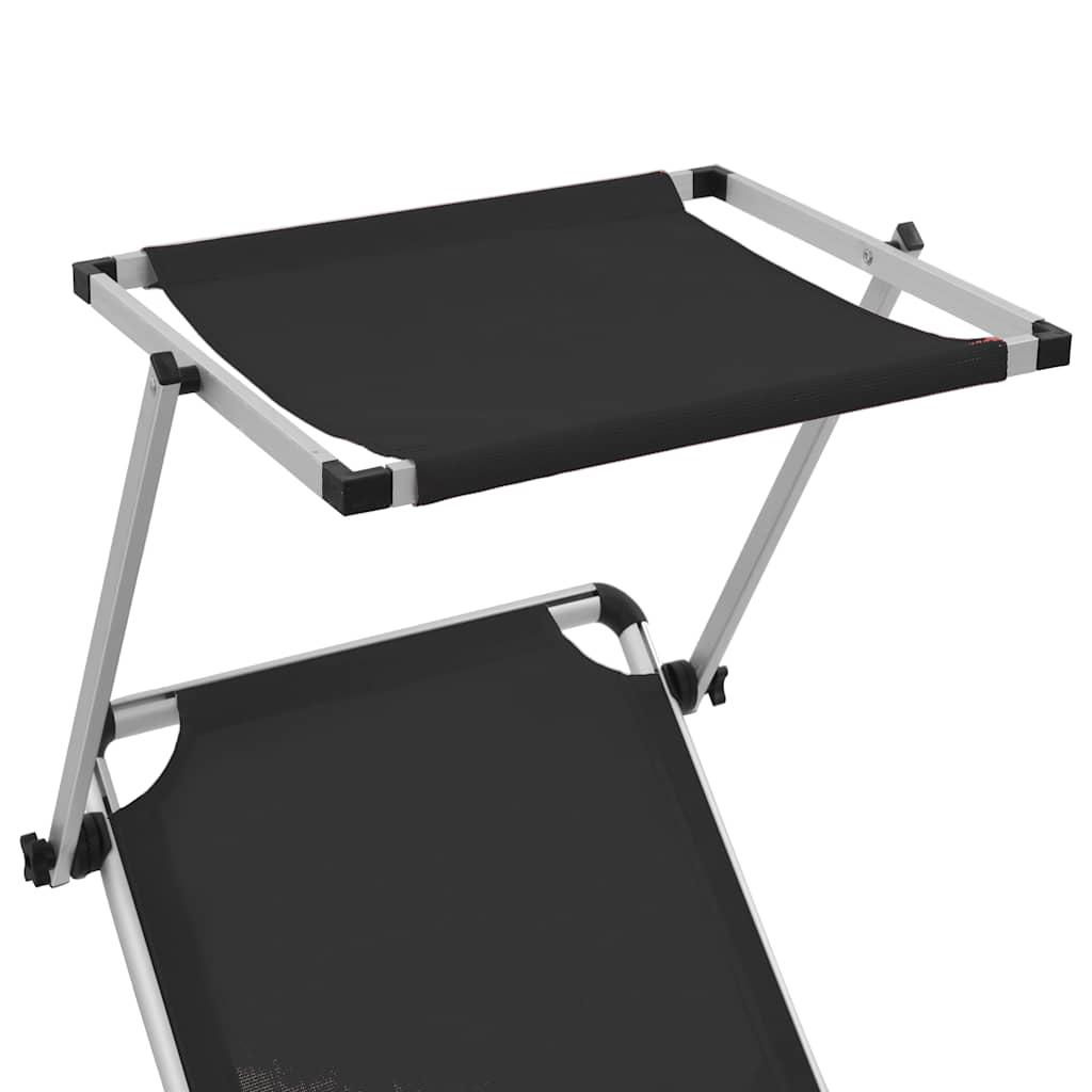 vidaXL Folding Sun Loungers with Roof 2 pcs Aluminium&Textilene Black