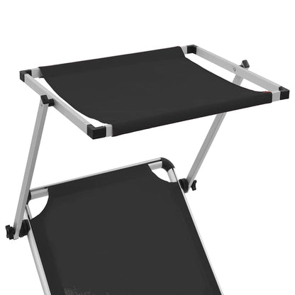 vidaXL Folding Sun Loungers with Roof 2 pcs Aluminium&Textilene Black