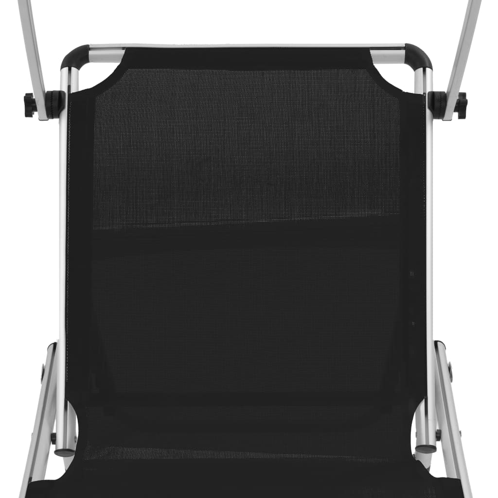 vidaXL Folding Sun Loungers with Roof 2 pcs Aluminium&Textilene Black