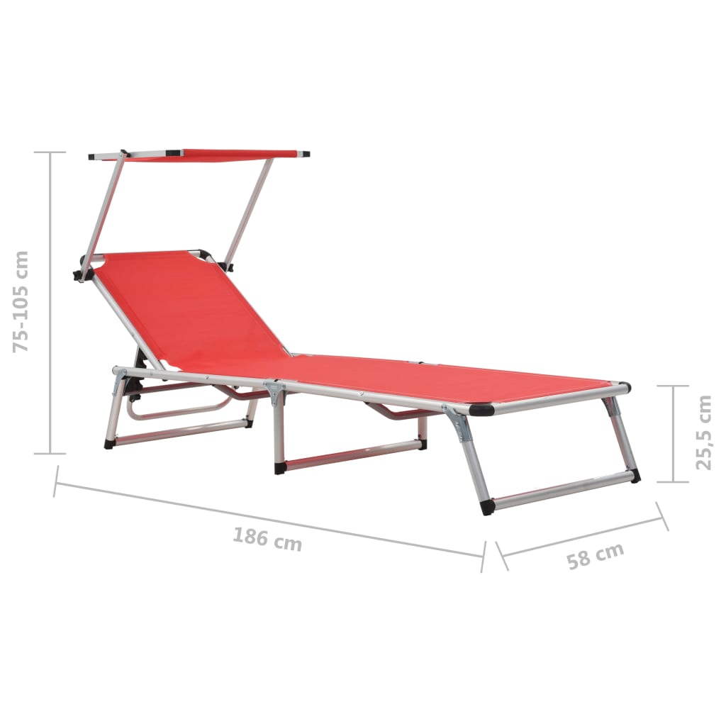 vidaXL Sun Lounger | Red | Aluminium | Standard | Collapsible