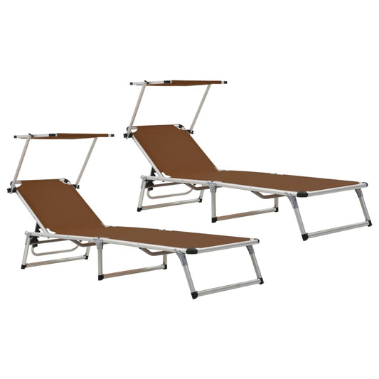 vidaXL Sun Lounger | Brown | Aluminium | Standard | Adjustable Armrests