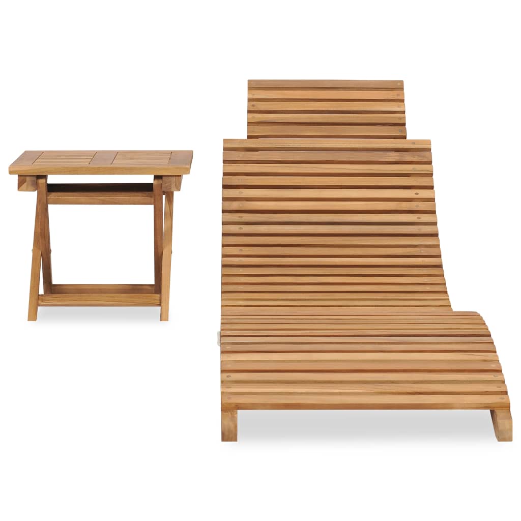vidaXL Folding Sun Lounger with Table Solid Teak Wood