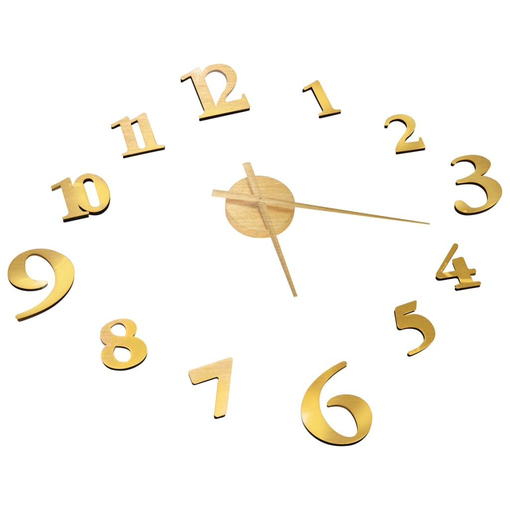 vidaXL 3d Wall Clock | Gold | Polyethylene | XXL | Wall mounting | 3D Wall Clock