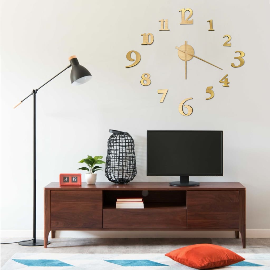 vidaXL 3d Wall Clock | Gold | Polyethylene | XXL | Wall mounting | 3D Wall Clock