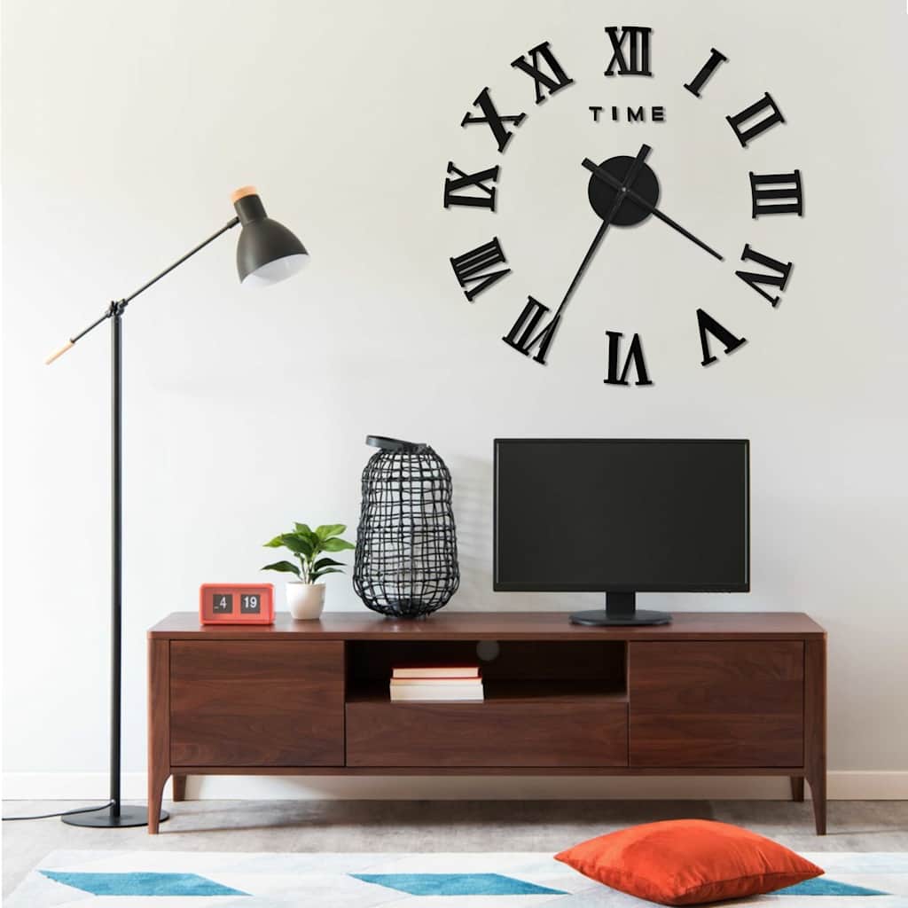 vidaXL 3d Wall Clock | Black | EVA (ethylene-vinyl acetate) | XXL | Modern