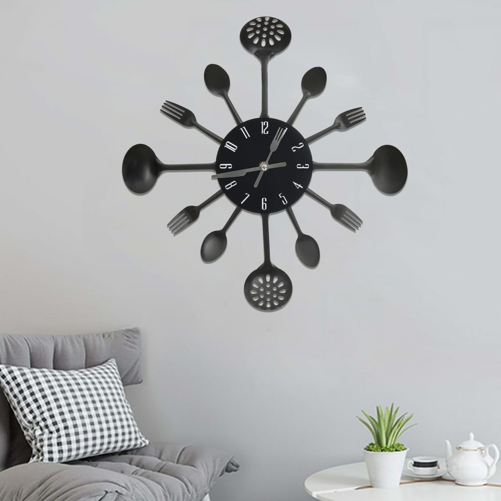 vidaXL Wall Clock with Spoon and Fork Design Black 40 cm Aluminium