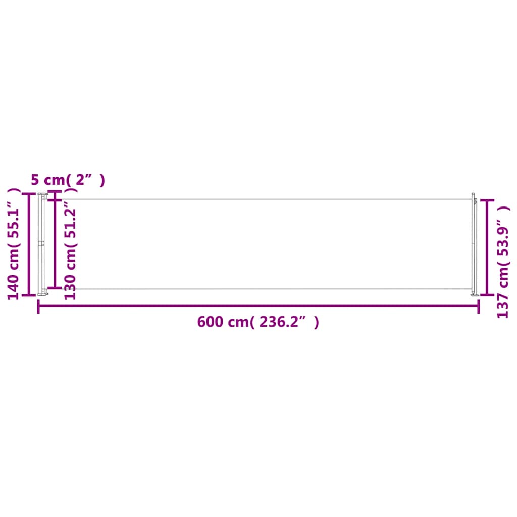 313370 vidaXL Patio Retractable Side Awning 140x600 cm Cream