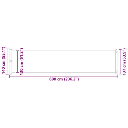 vidaXL Patio Retractable Side Awning 140x600 cm Red