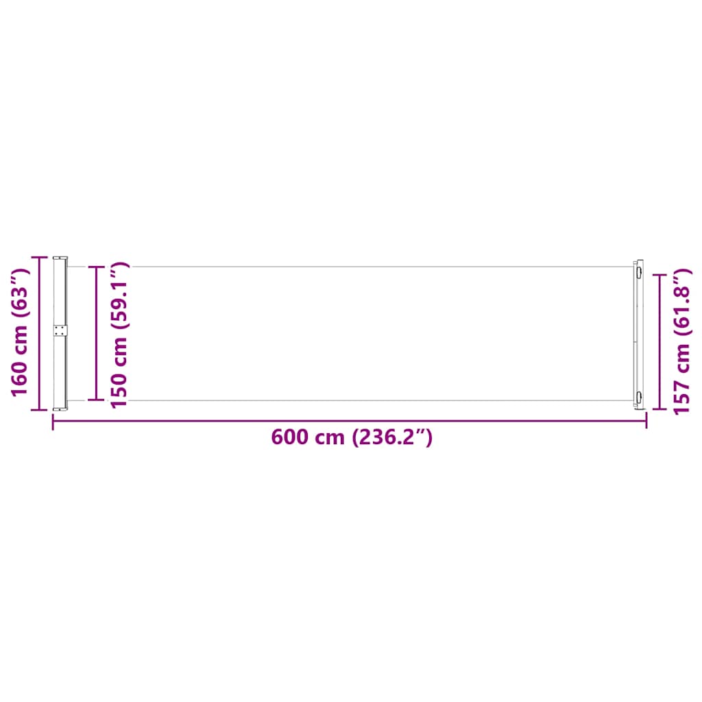 vidaXL Patio Retractable Side Awning 600x160 cm Cream