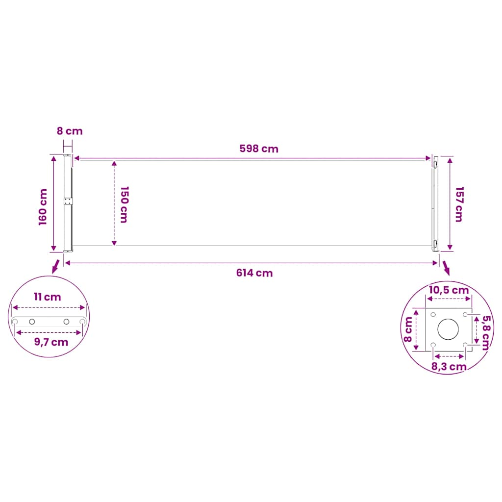 vidaXL Patio Retractable Side Awning 614x160 cm Grey