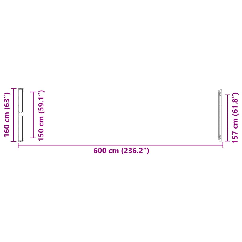 vidaXL Patio Retractable Side Awning 600x160 cm Grey