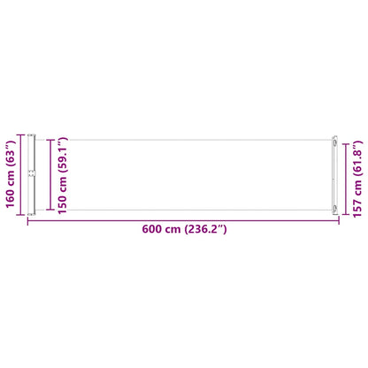 vidaXL Patio Retractable Side Awning 600x160 cm Brown