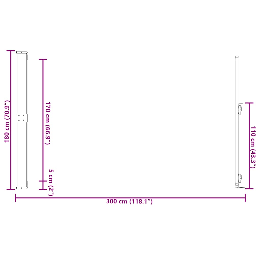 vidaXL Patio Retractable Side Awning 180x300 cm Grey