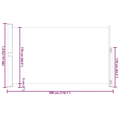 vidaXL Patio Retractable Side Awning 180x300 cm Brown