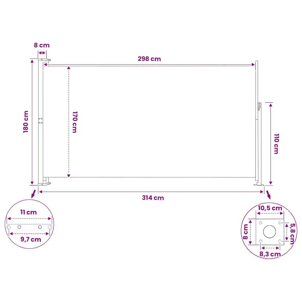vidaXL Patio Retractable Side Awning 180x314 cm Brown