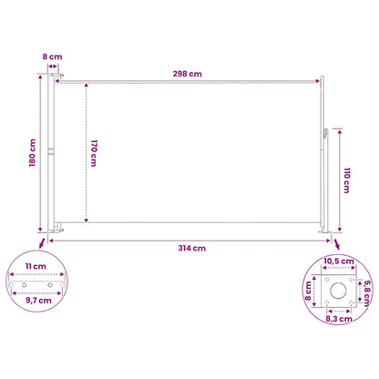 vidaXL Patio Retractable Side Awning 180x314 cm Brown