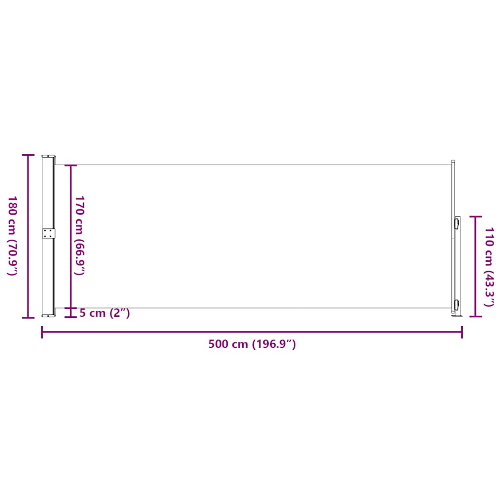 vidaXL Patio Retractable Side Awning 180x500 cm Grey