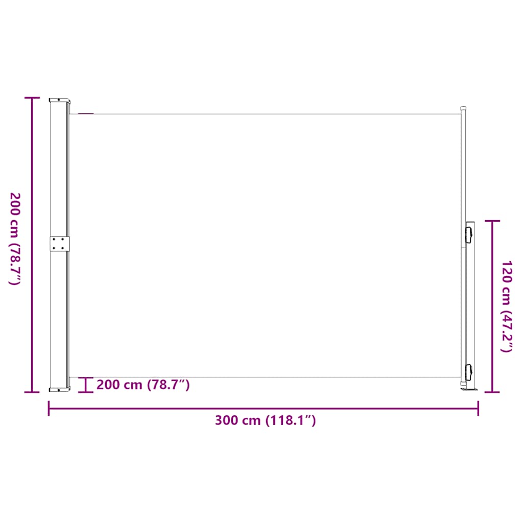 vidaXL Patio Retractable Side Awning 200x314 cm Black