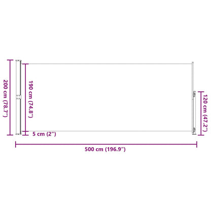 vidaXL Patio Retractable Side Awning 200x514 cm Cream