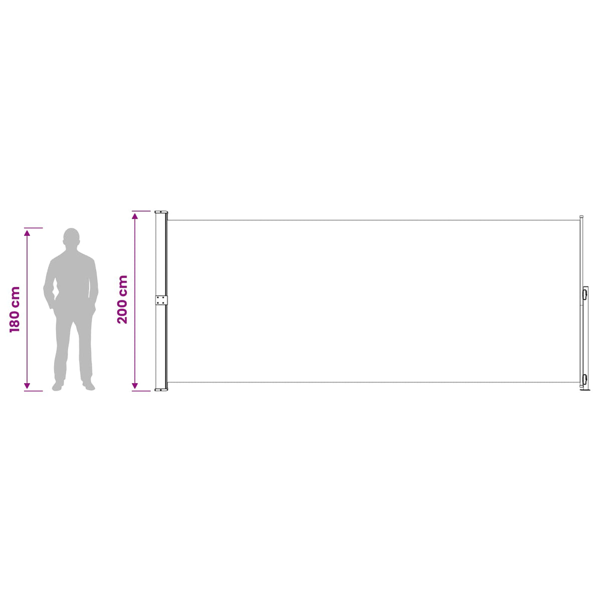 vidaXL Patio Retractable Side Awning 200x514 cm Grey