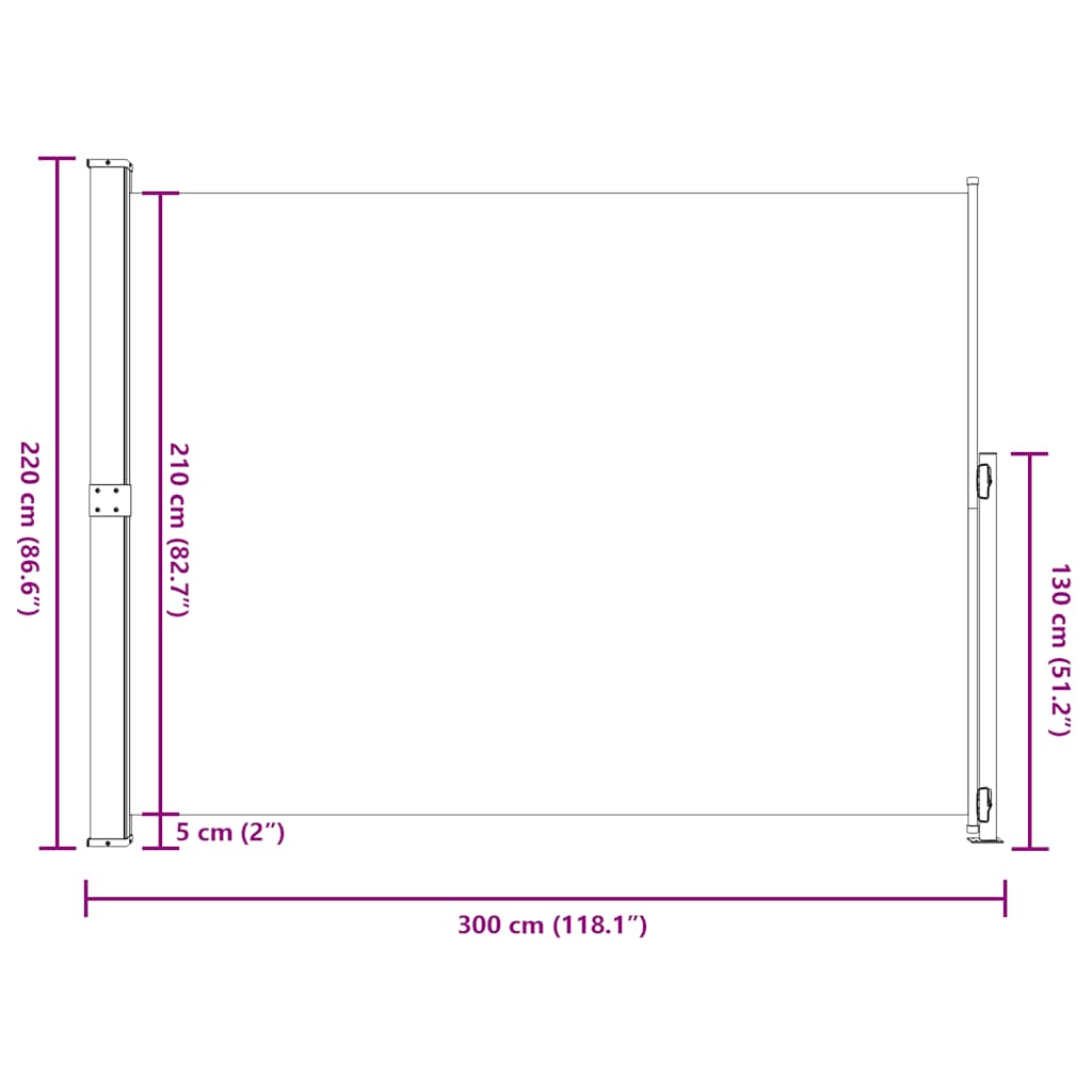 vidaXL Patio Retractable Side Awning 220x314 cm Black