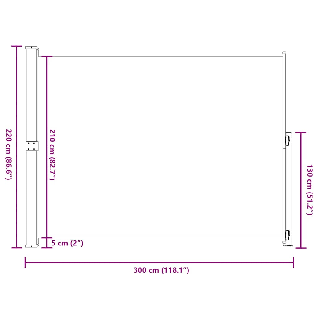 vidaXL Patio Retractable Side Awning 220x314 cm Cream