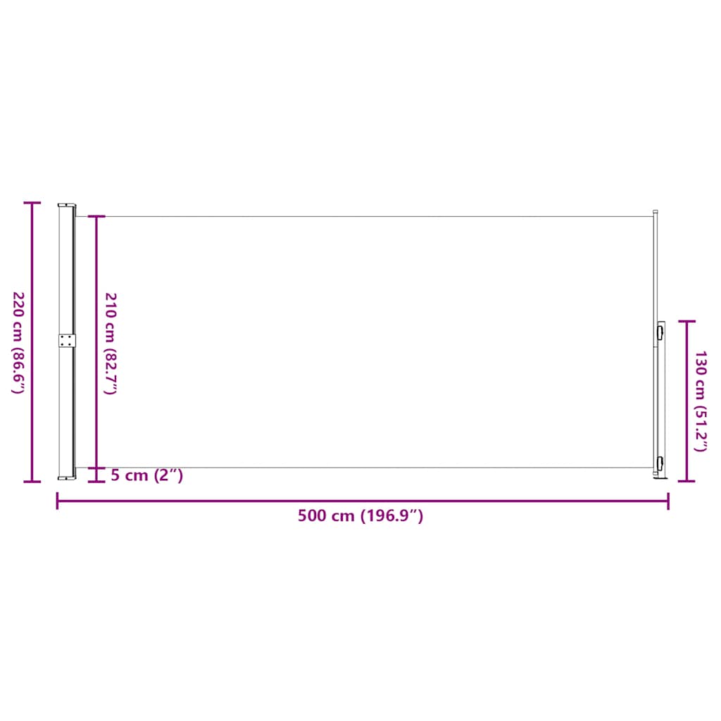 vidaXL Patio Retractable Side Awning 220x514 cm Black