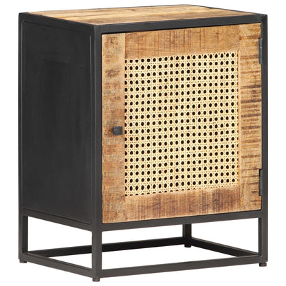 323140 vidaXL Bedside Cabinet 40x30x50 cm Rough Mango Wood and Natural Cane