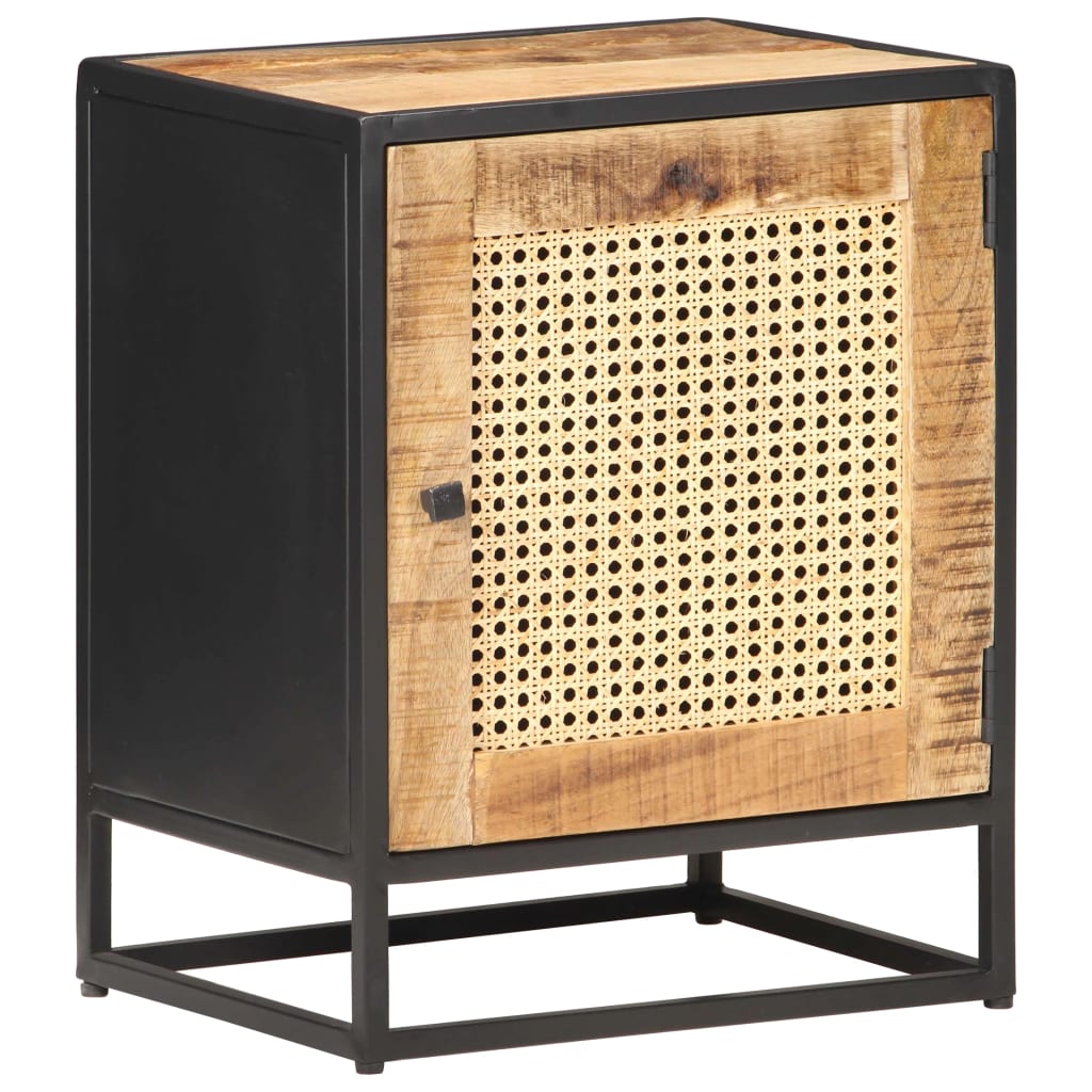 vidaXL Bedside Cabinet | Rough Mango Wood, Natural Cane
