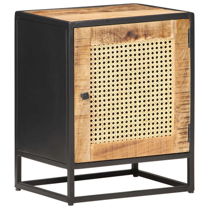 vidaXL Bedside Cabinet | Rough Mango Wood, Natural Cane