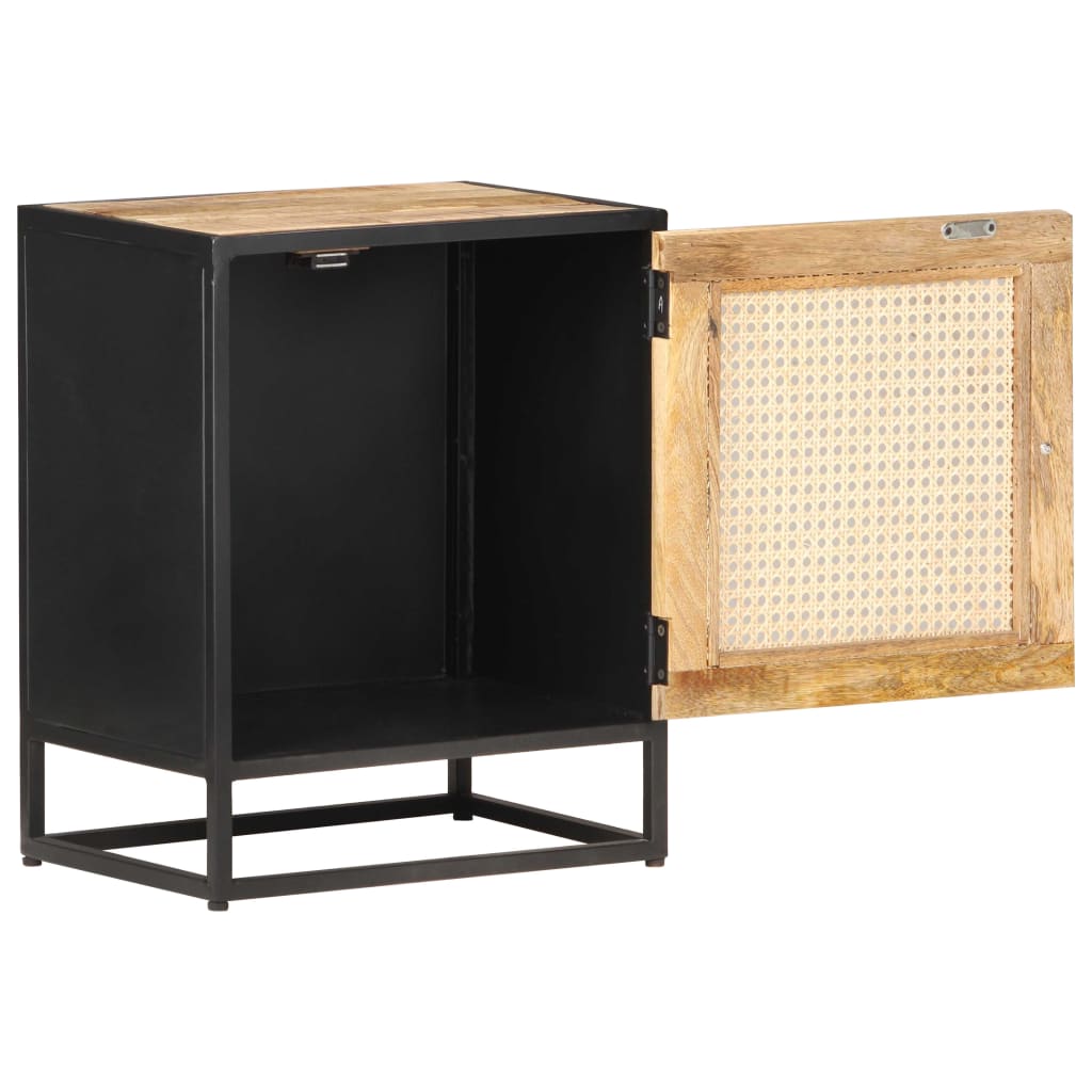 vidaXL Bedside Cabinet | Rough Mango Wood, Natural Cane