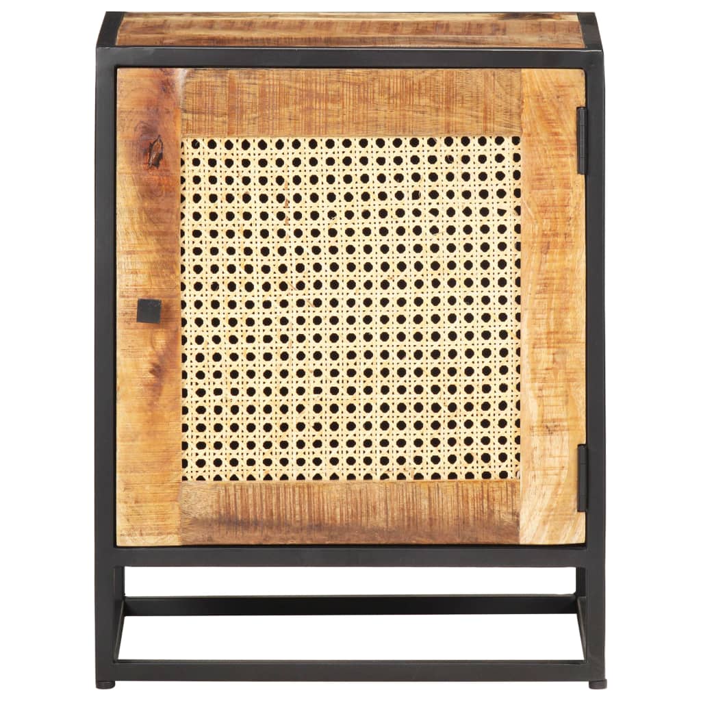 vidaXL Bedside Cabinet | Rough Mango Wood, Natural Cane